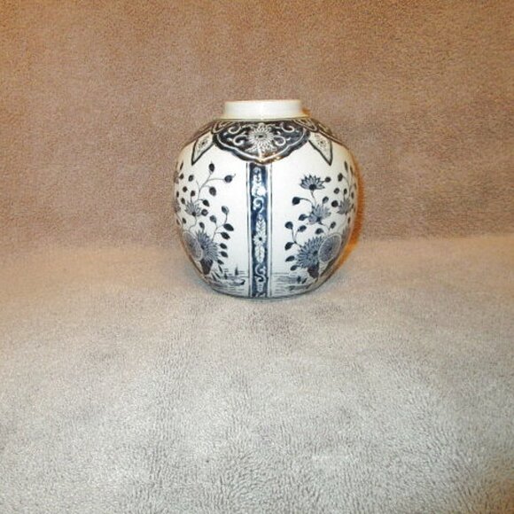 80s Vtg Japanese Porcelain Vase Hand Painted Cobalt Blue Flowers Asian Art 6" - Picture 4 of 7